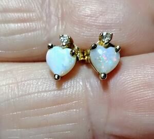 14K Gold Heart Opal Stud Earrings